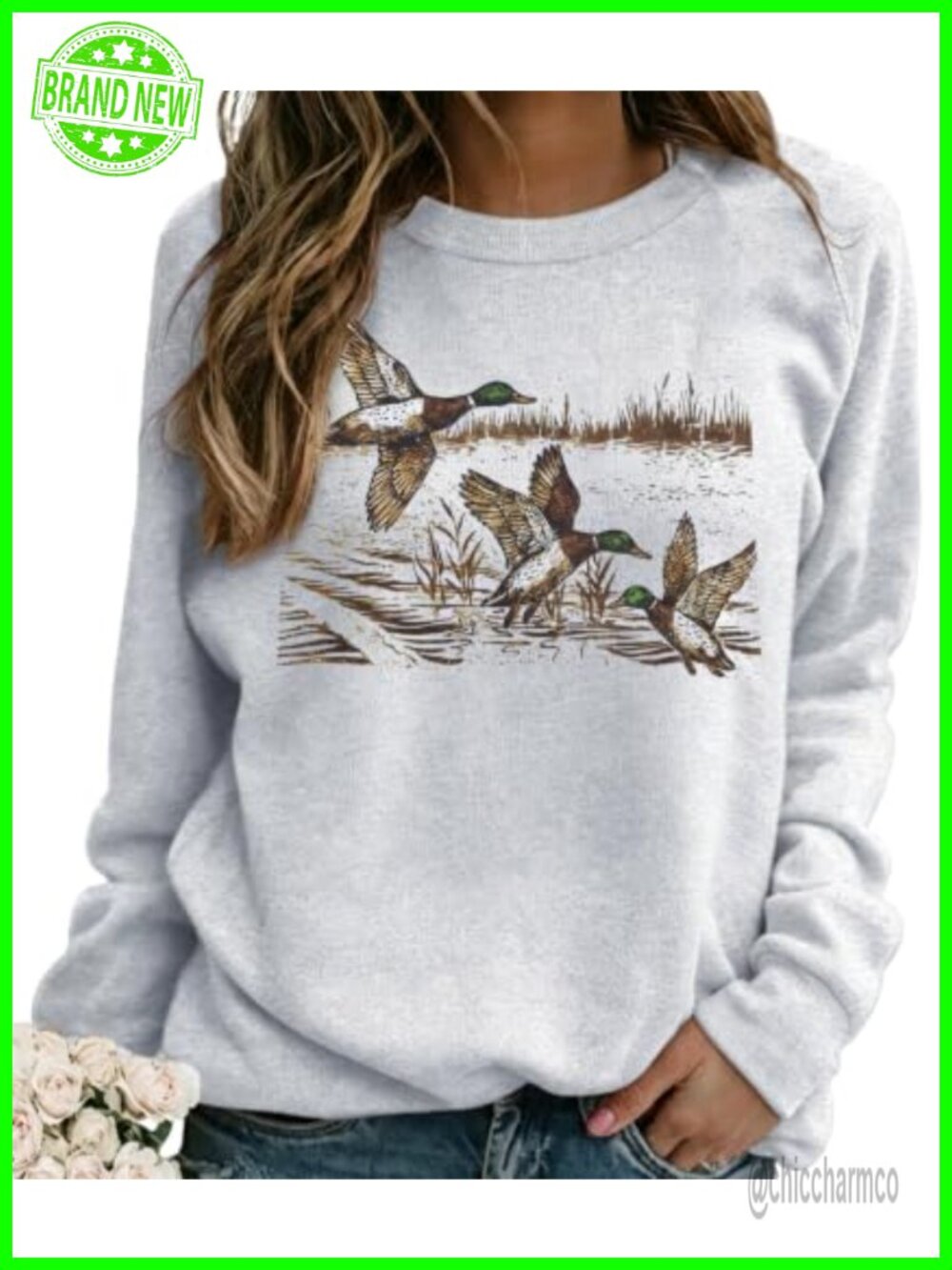 Vintage Duck Graphic Crewneck Sweatshirt Pullover Long Sleeve Casual